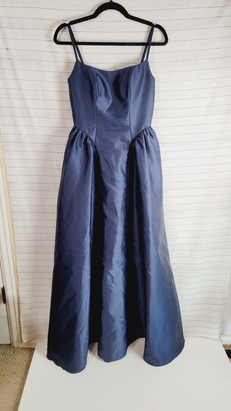 Dessy Collection Sleeveless Satin Gown in Midnight Navy, sz 2